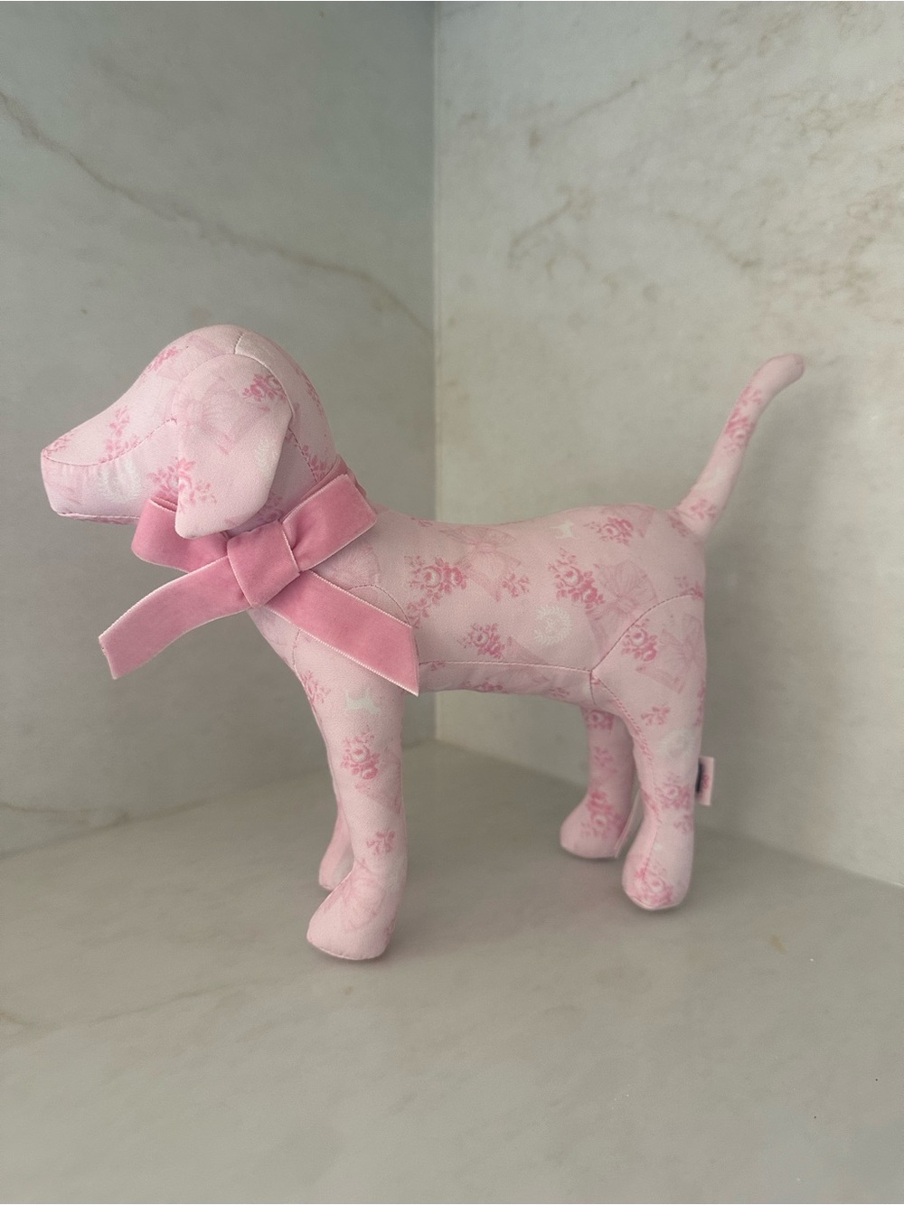 PINK + LoveShackFancy Pink Floral Plush Dog with Velvet Bow 50308